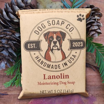 Our dog soap is available in Lanolin.