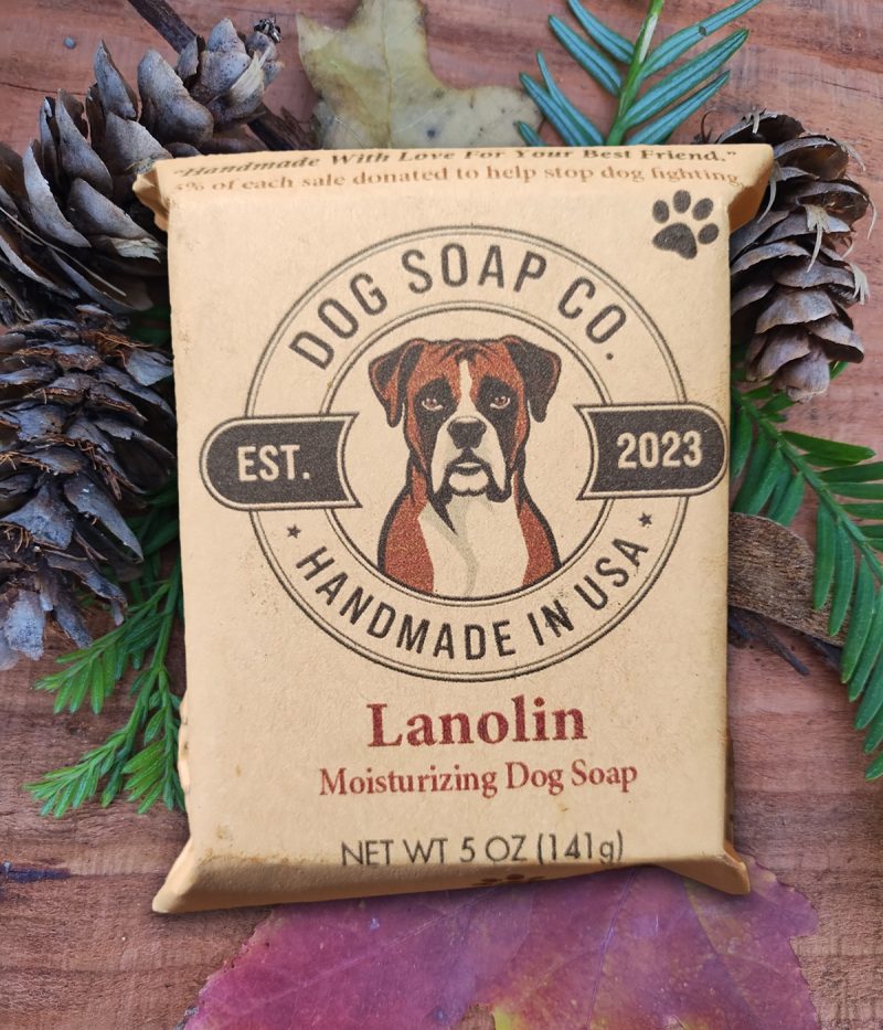 Our dog soap is available in Lanolin.