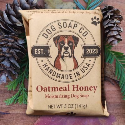 Dog soap available in Oatmeal Honey.