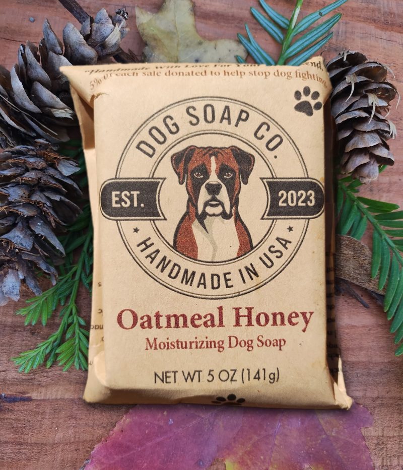 Dog soap available in Oatmeal Honey.