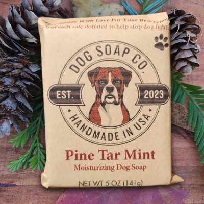 Our dog soap is available in Pine Tar Mint!